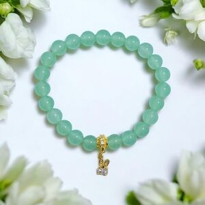 Jade Bracelet With Cubic Zirconia Bunny Charm